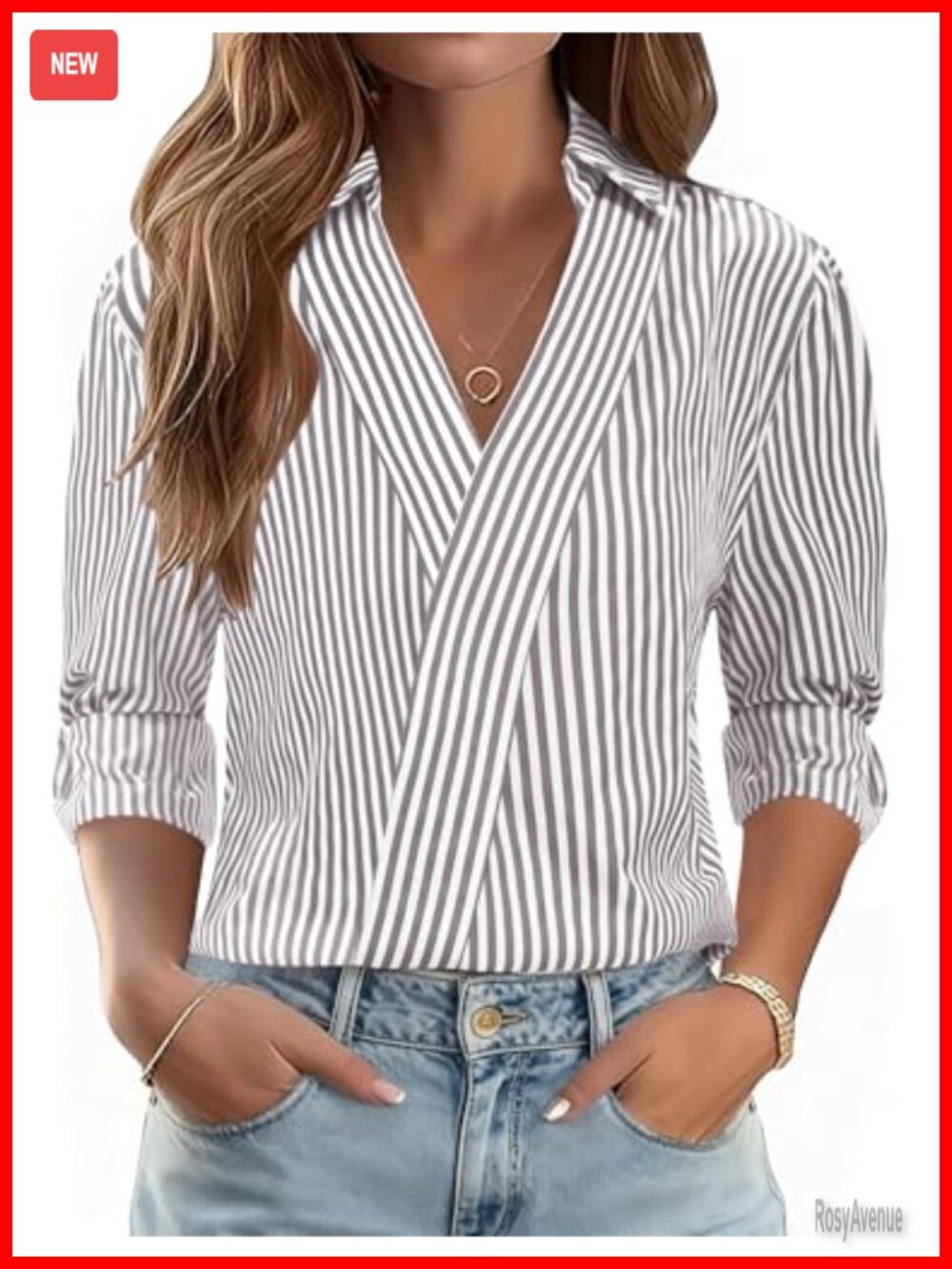 LOMON Womens 3/4 Sleeve V Neck Collared Dress Shirt Business Casual Blouse